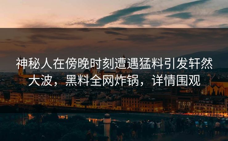 神秘人在傍晚时刻遭遇猛料引发轩然大波，黑料全网炸锅，详情围观
