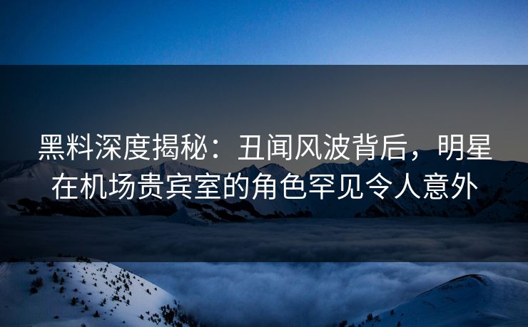 黑料深度揭秘：丑闻风波背后，明星在机场贵宾室的角色罕见令人意外