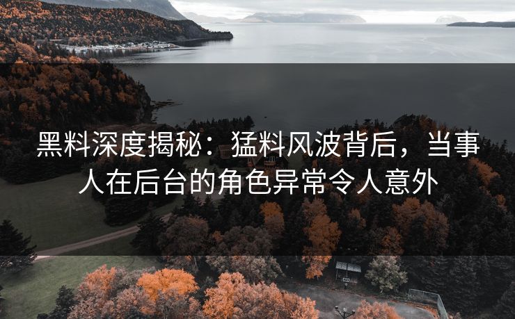 黑料深度揭秘：猛料风波背后，当事人在后台的角色异常令人意外