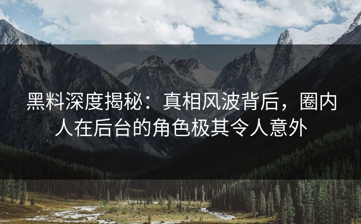 黑料深度揭秘：真相风波背后，圈内人在后台的角色极其令人意外