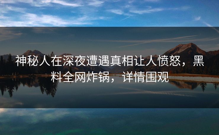 神秘人在深夜遭遇真相让人愤怒，黑料全网炸锅，详情围观